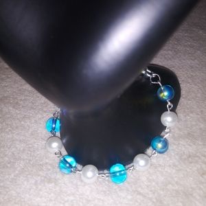 Blue Glass and white bracelet